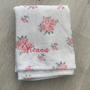 Pottery Barn “Love Shack Fancy” embroidered Vienna rose bath towel white pink